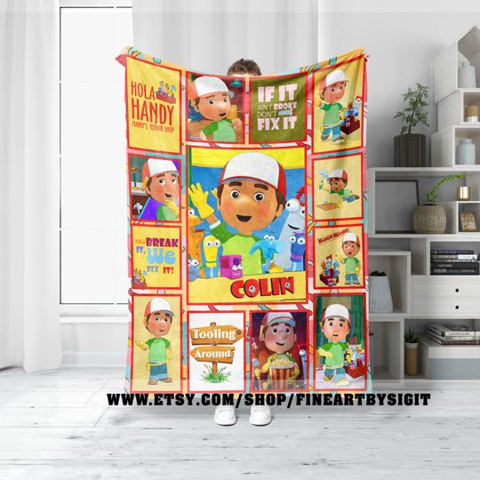 Personalized Handy Manny Blanket, Custom Name Handy Manny Baby Kids Blanket, WDW Disneyland Gifts, Gifts For Christmas, Kids Name Blanket