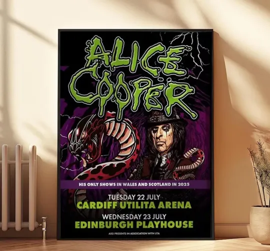 Alice Cooper UK Tour 2025 reprint Poster, Gif For Fan