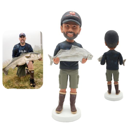 Custom fisherman bobbleheads, custom fishing expert bobbleheads, fishing enthusiast bobblehead gift, fisherman exclusive souvenir prize gift