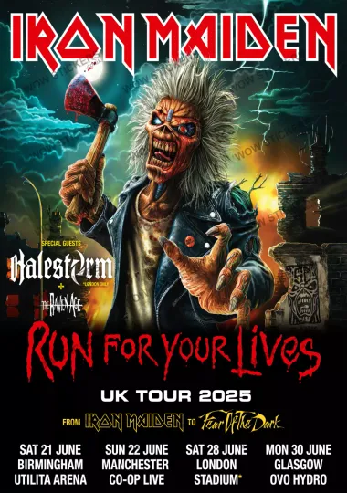 Iron Maiden 2025 UK Tour Dates Poster Music Metal Rock Band A2, A3, A4, A5