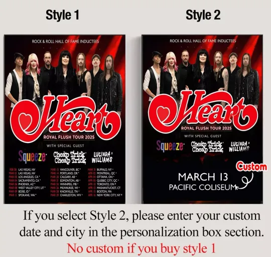 Heart Band 2025 Royal Flush Tour Poster, Custom date & city poster