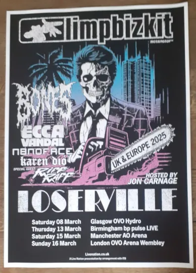 Limp Bizkit - live band music show 2025 UK promotional tour concert gig poster