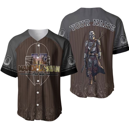Custom Star Wars Mandalorian Gray Baseball Jersey, Star Wars Merch, Mandalorian Jersey, Disney Jersey, Star Wars Gift Him
