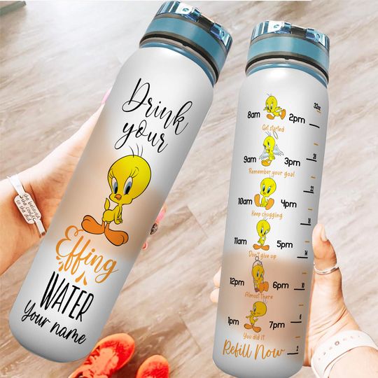 Tweety Bird Water Tracker Bottle, Personalized Tweety Water Bottle, Custom Bottle, Tweety Bird Bottle, 32Oz Water Bottle, Tweety Bird Gift