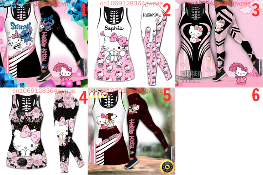 Disney Stitch Hello Kitty Hollow Tank Top Legging Set | Mother's Day Gift | Women's Day Gift