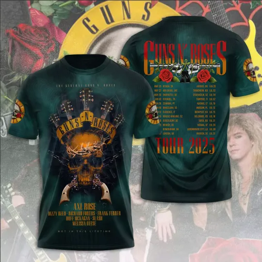 Guns N Roses 2025 Tour 3D T-Shirt – Licensed & Exclusive Rock Band Tee S-5XL M04