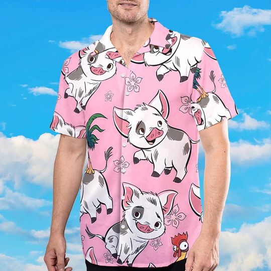 Disneyland Moana Hawaiian Shirt, Hei Hei Pua Shirt, Cute Beach Shirt, Princess Moana Tee, Kid Birthday Gift, Family Summer Vacation Outfit