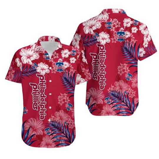 Philadelphia Team Phillies Short Sleeve Button Up Tropical Hawaiian Shirt