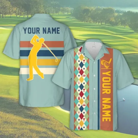 Personalized Name Argyle Pattern Golf Hawaiian Shirt