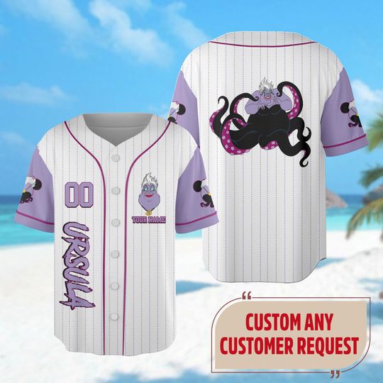 Custom Ursula Baseball Jersey, The Little Mermaid Basketball Jersey Team, Ursula Halloween Jersey Shirt, Villain Horror Character Shirt