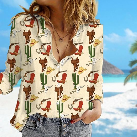 Cactus Women Casual Shirt, Cute Cowboy Gear Used Women Blouses Shirt, Cactus Shirt For Women, Plant Lover Shirt, Cactus Shirt Gift