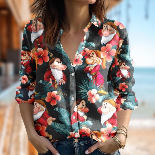 Tropical Disney Grumpy Blouses Women Shirt, Disney Grumpy Dwarfs Casual Women Shirt, Cartoon Gift For Women, Magic Kingdom Summer Trip Shirt