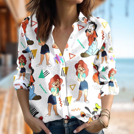 Disney A Goofy Movie an Roxanne Max Goof Women Shirt, Goofy Women Casual Shirt, Summer Vacation Shirt, Cartoon Women Blouses Shirt
