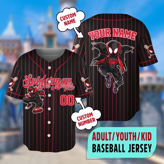 Custom Spiderman Spiderverse Miles Morales Baseball Jersey, Spidey Baseball Jersey, Gift for Spider Fan, Spider Man Birthday Gift
