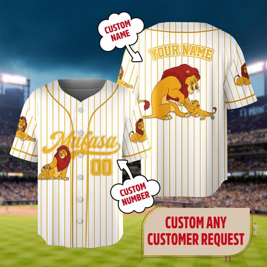 Personalized Disney The Lion King Mufasa Baseball Jersey, Custom Disneyworld Jersey Gift For Kids, Gift For Baseball Fans, Disney Shirt Gift
