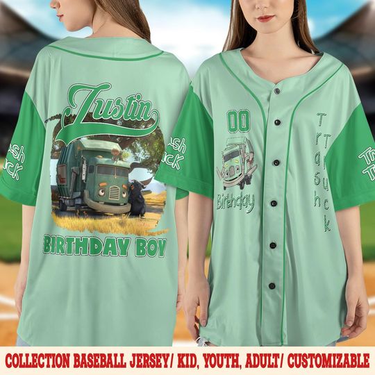 Trash Truck Cartoon Birthday Jersey, Custom Hank Trash Truck Baseball Shirt, Matching Family Party Outfit, Boy Girl Jersey Tee