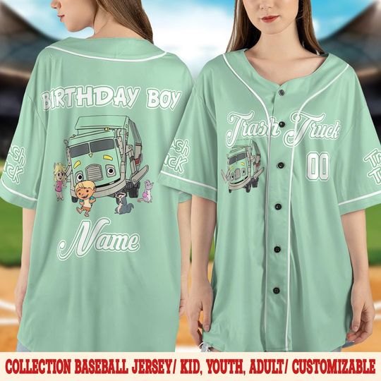 Trash Truck Cartoon Baseball Jersey, Personalized Hank Trash Truck Jersey Tee, Birthday Party Family Matching Jersey Boy Girl Gift