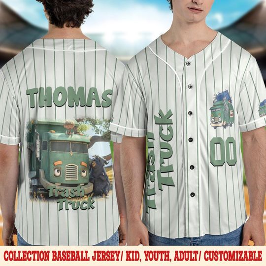 Personalized Trash Truck Baseball Jersey, Hank Trash Truck Birthday Boy, Birthday Jersey, Trash Truck Family Birthday Party Matching