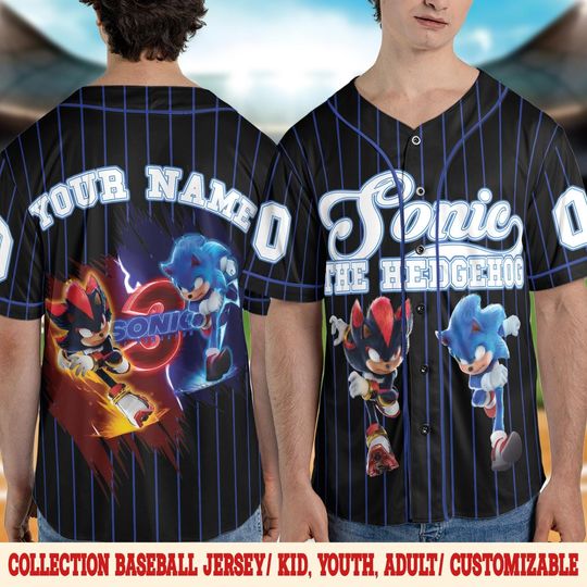 Custom The Hedgehog Sonic Baseball Jersey, Custom Sonic Movie Birthday Kids Baseball Jersey, Shadow Party Baseball Jersey Teams