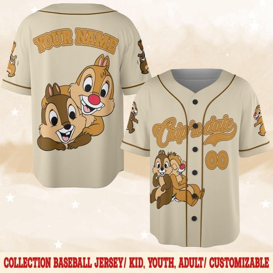 Custom Chip and Dale Baseball Jersey, Disney Characters Jersey Tee, Personalized BFF Couple Gift, Cute Disney Birthday Outfit Gift