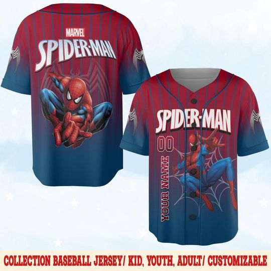 Personalized Spiderman Baseball Jersey, Custom Spidey Baseball Jersey Kids, Youth, Adult, Spiderman Birthday Boy Jersey, Family Shirt