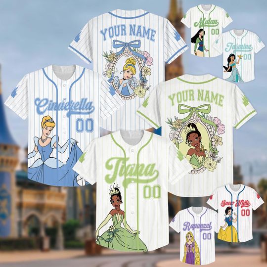 Personalized Disney Princess Baseball Jersey, Custom Name And Princess Jersey, Beauty And The Beast, Rapunzel, Disneyland Girl Trip Shirt