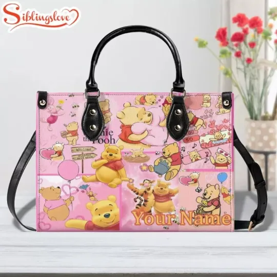 Personalized Winnie The Pooh Leather Handbag, Women's Leather Bag Gift