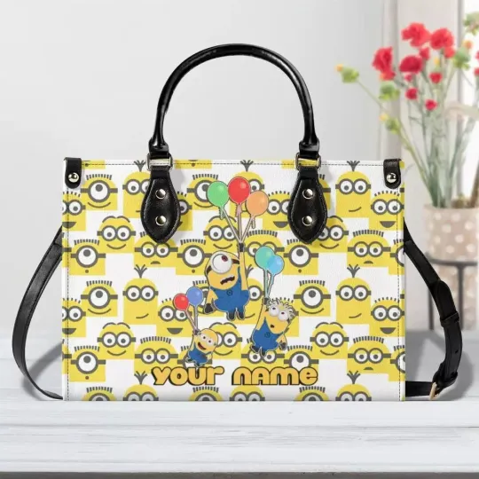 Personalized Minion Leather Handbag, Minion Women's Leather Bag Gift