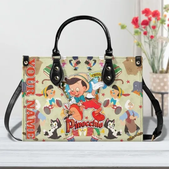 Personalized Pinocchio Leather Handbag, Pinocchio Women's Leather Bag Gift