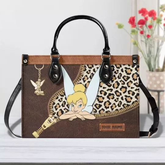 Personalized Tinkerbell Leather Handbag, Tinkerbell Women's Leather Bag Gift