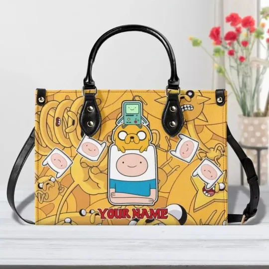 Personalized Adventure Time Leather Handbag, Adventure Time Women's Leather Bag