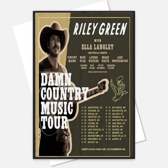 Riley Green Announces Damn Country Music 2025 Spring Headlining Tour Poster