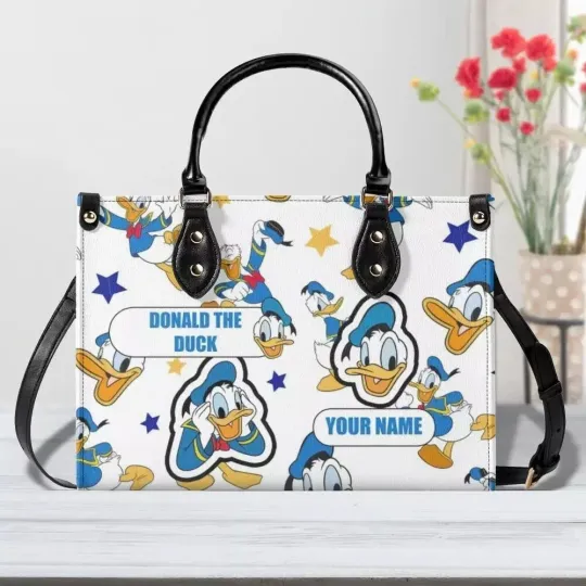 Personalized Donald Duck Leather Handbag, Donald Duck Women's Leather Bag Gift