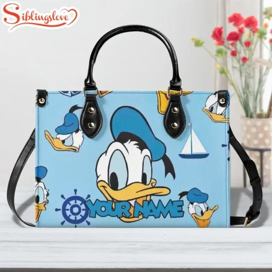 Personalized Donald Duck Leather Handbag, Donald Duck Women's Leather Bag Gift