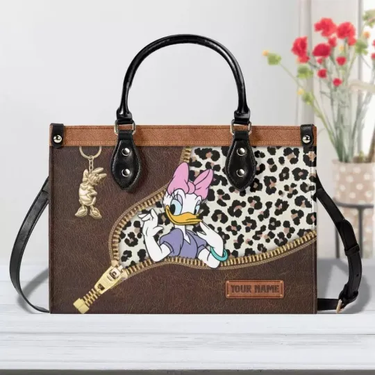 Personalized Daisy Duck Leather Handbag, Duck Women's Leather Bag Gift