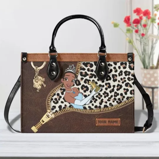 Personalized Princess Tiana Leather Handbag, Tiana Women's Leather Bag Gift