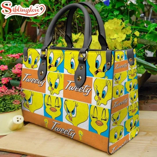 Personalized Tweety Bird Leather Handbag, Tweety Bird Women's Leather Bag Gift