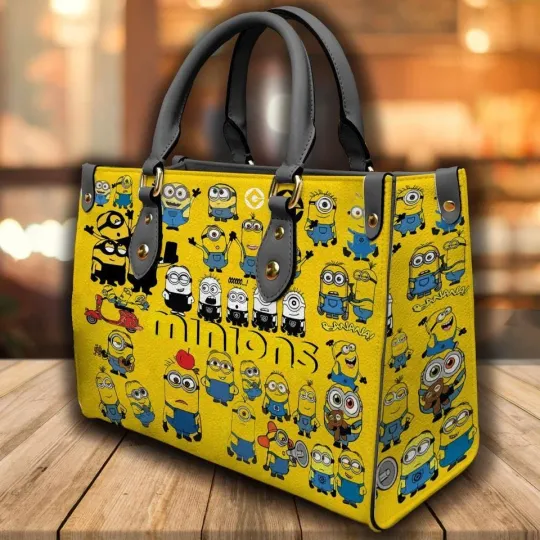 Minion Leather Handbag, Disney Cartoon Bag, Shoulder Bag, Gift for Women