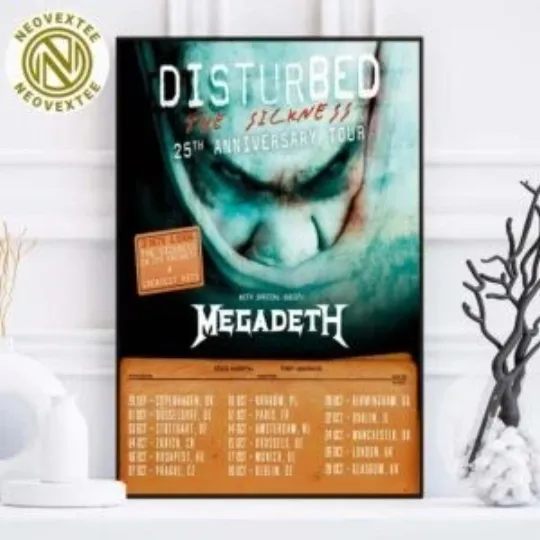 Disturbed Tour 2025 Poster - The Sickness Anniversary - Megadeth - Canvas