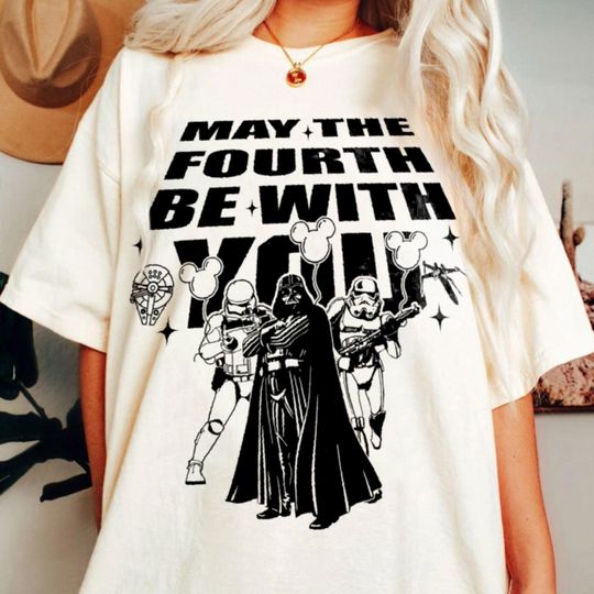 May The Fourth Be With You Darth Vader Stormtrooper Mickey Balloon Revenge Of The Sith T-Shirt, Starwars Episode III Revenge of The Sith Tee