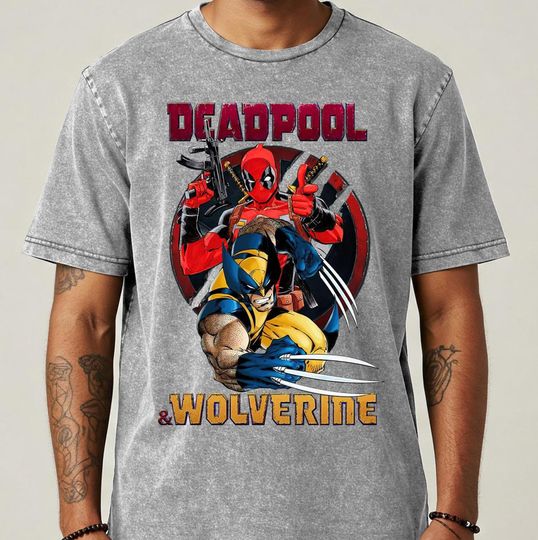 Oversized Deadpool and Wolverine Wash Tshirt, Vintage Deadpool Movie Shirt, Deadpool And Wolverine Shirt, Hugh Jackman Shirt, Birthday Gifts