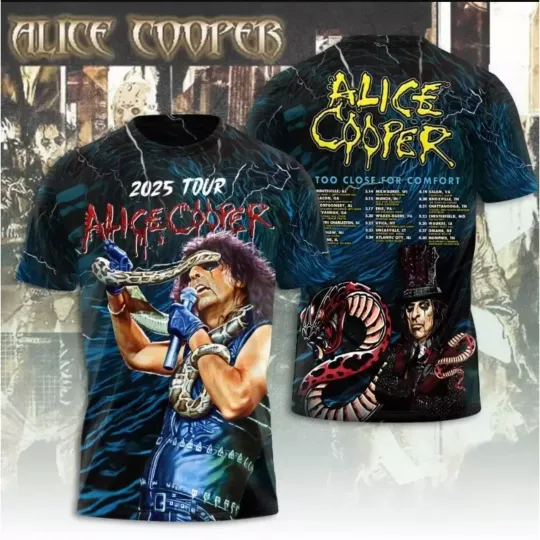 Alice Cooper 3D t-shirt too close for comfort ! hot 2025 Gifts Fan
