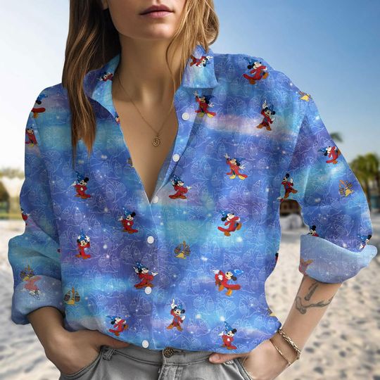 Disney Fantasia Casual Shirt, Fantasia Sorcerer Mickey Wizard Women's Blouse, Mother's Day Gift