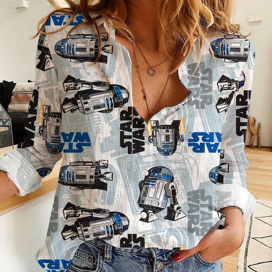 Star Wars Droid Women's Linen Casual Shirt, Vintage R2D2 BB8 Button Up Shirt, Disney Vintage Shirt
