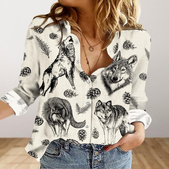 Wolf Shirt, Cute Wolf Women's Blouse, Mother's Day Gift