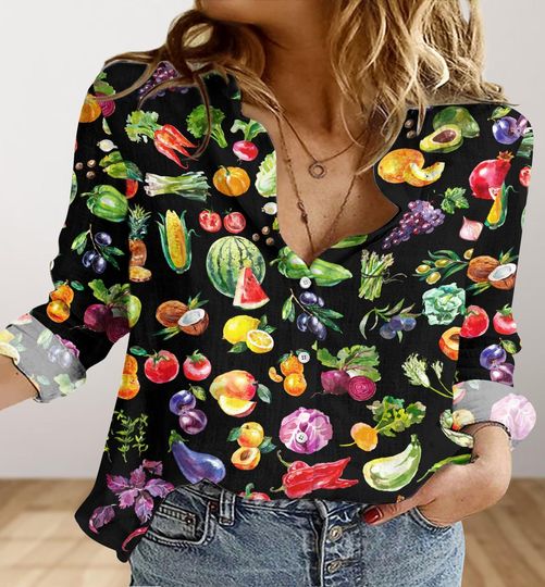 Fruit Veggie Cottage Core Women's Blouse, Mother's Day Gift