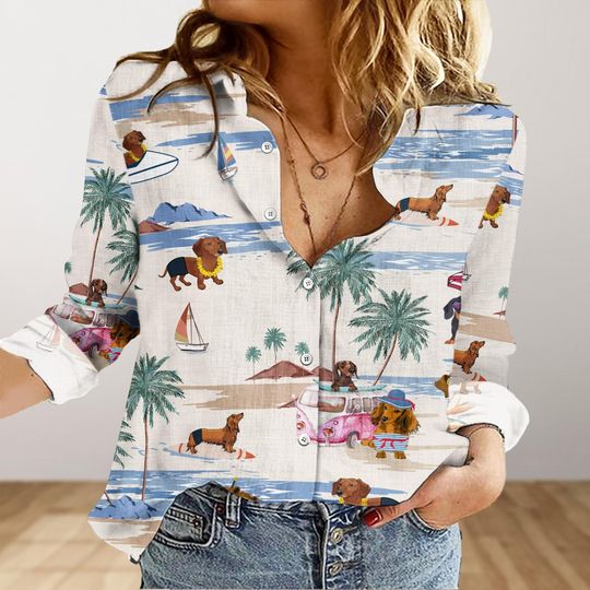 Dachshund Dog Shirt, Sausage Dog Women's Blouse, Mother's Day Gift