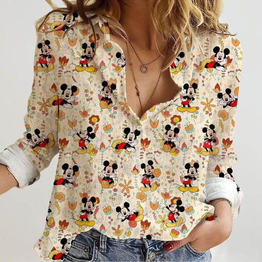 Mickey Mouse Linen Shirt, Wildflower Disney Casual Shirt, Disney Trip Long Sleeve Shirt, Mickey Blouses Women Tee, Mother's Day Shirt