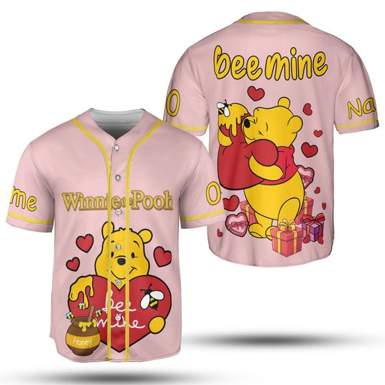 Discover Custom Pooh Baseball Jersey, Valentine Pooh Bee Mine Jersey