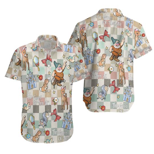 Happy Dwarf Button Shirt And Shorts, Snow White Movie Button Up Shirt, The Fairest Of Them All Shirt For Men, Magic Kingdom Shirt